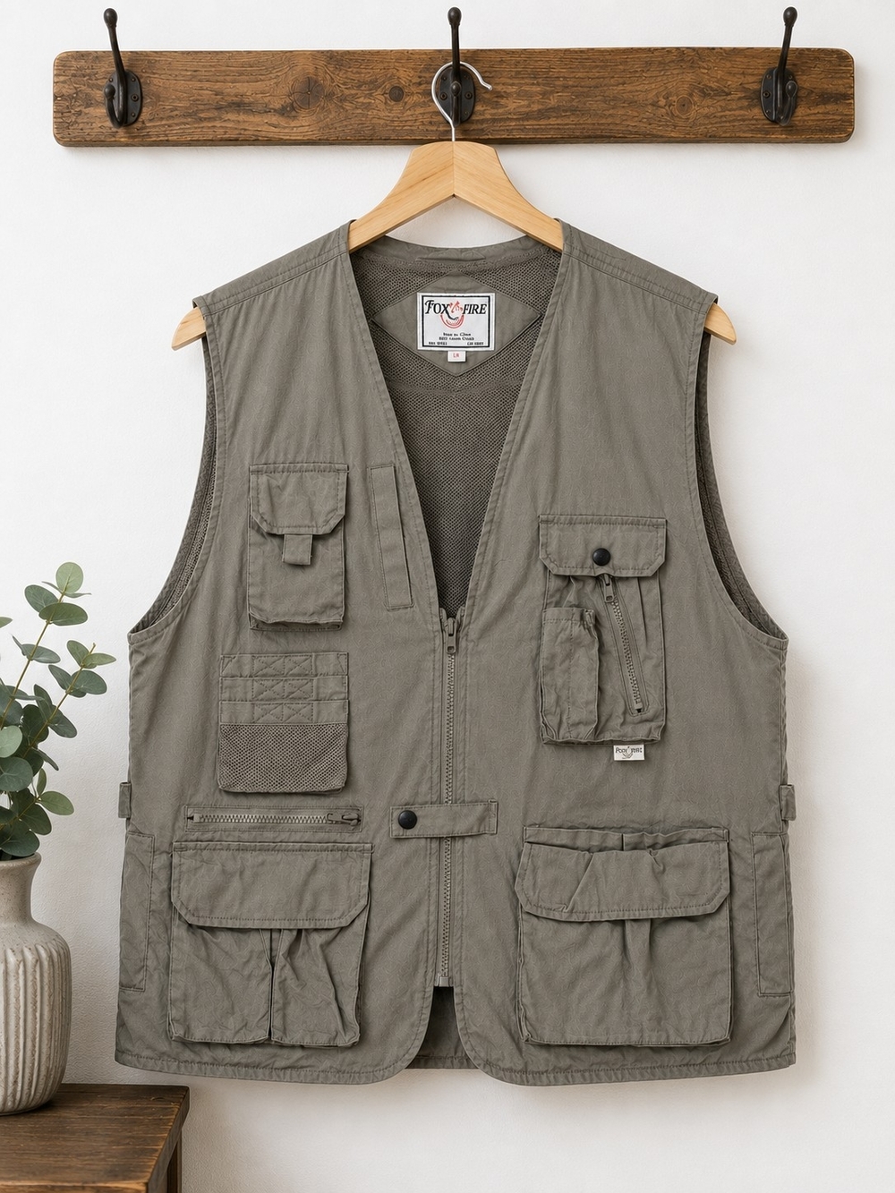 Fox Fire Large Multi Pocket Fishing Safari Utility Vest Khaki Cotton